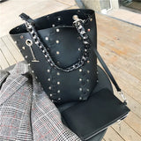 Weiyinxing Rivets Large Bucket Bags Women Purses and Handbags Female High Quality Shoulder Messenger Bags Black Hollow Out