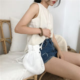 Weiyinxing New Mesh Hollow Out Package Messenger Bags Korean Version of Canvas Totes Shoulder Bucket Shopping Bag