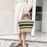 weiyinxing bamboo handle women handbags casual striped bucket bag large capacity rattan straw bags wicker summer beach travel purse