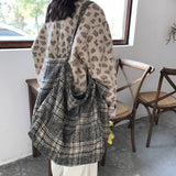 Weiyinxing Korean Fashion Handbag Simple Large Capacity Handbags Wool Totes Plaid Shoulder Bag Female Vintage Wild Bags