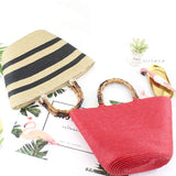 weiyinxing bamboo handle women handbags casual striped bucket bag large capacity rattan straw bags wicker summer beach travel purse