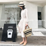 weiyinxing bamboo handle women handbags casual striped bucket bag large capacity rattan straw bags wicker summer beach travel purse