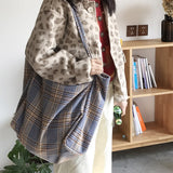 Weiyinxing Korean Fashion Handbag Simple Large Capacity Handbags Wool Totes Plaid Shoulder Bag Female Vintage Wild Bags