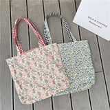Weiyinxing Double-sided Women Shoulder Bag Retro Plaid Floral Stitching Ladies Canvas Shopping Bag Large Capacity Girl Tote Handbags