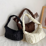 Weiyinxing Lattice Pattern Shoulder Bags Space Cotton Handbag Women Small Fluffy Tote Pack Feather Padded Ladies Quilted Underarm Bag