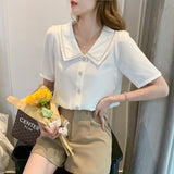 Weiyinxing Women White Blouse Short Sleeve Chiffon Blouse Shirt Tops Blouse Women Blusas Mujer De Moda 2023 Blouses Femme Shirts F93