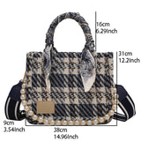 weiyinxing Canvas Plaid Totes Bag Female Pearl Chain Shoulder Crossbody Bag Ladies Blue Large Capacity Handbags Retro Commuter Bags