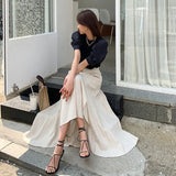Weiyinxing Cotton Line Long Skirts Women High Waist Big Swing Split Summer Skirt Vintage Harajuku Buttons Irregular Midi Skirt Z017