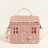 weiyinxing House Shape Rattan Women Handbags Wicker Woven Shoulder Crossbody Bags Funny Summer Beach Straw Bag Handmade Travel Bag