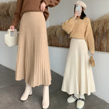 Weiyinxing Long Midi Skirts Women Elastic Waist Thicken Elegant Autumn Winter A-Line Knitwear Striped Casual Harajuku Vintage Z033