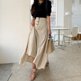 Weiyinxing Cotton Line Long Skirts Women High Waist Big Swing Split Summer Skirt Vintage Harajuku Buttons Irregular Midi Skirt Z017