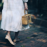 weiyinxing Rattan Box Straw Bags Wicker Woven Women Handbags Handmade Shoulder Crossbody Bags Summer Beach Small Purses Famade Bag