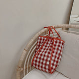 Weiyinxing Women Canvas Shoulder Bag Red Plaid Books Daily Shopping Bags Students Bookbags Cotton Cloth Handbags Large Tote For Girls