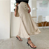 Weiyinxing Cotton Line Long Skirts Women High Waist Big Swing Split Summer Skirt Vintage Harajuku Buttons Irregular Midi Skirt Z017