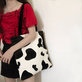 Weiyinxing Cow Pattern Women Canvas Handbags Fashion Korean Ladies Reusable Shopping Bags Large Capacity Student Book Shoulder Bag