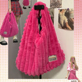Weiyinxing Plush Women Messenger Bag Vintage Ladies Shoulder Crossbody Bags Large Capacity Students Girls Furry Tote Purse Handbags