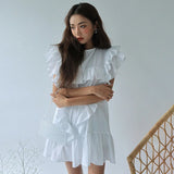 Weiyinxing Straight Dress Women Cotton Vintage Summer Party Dress Loose O-Neck Butterfly Sleeve Elegant Dress Cocktail Sexy Club