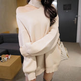 Weiyinxing Knitted Sweater Women Halter Turtleneck Knitt Winter Jumper Korean Pullover Cold Shoulder Clothes Loose Outerwear V966