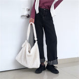 Weiyinxing Lamb Wool Women Shoulder Bags Luxury Design Faux Fur Ladies White Handbags Female Messenger Bag Large Casual Tote