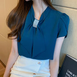 Weiyinxing Femme Top Summer Short Sleeve V-Neck Chiffon Blouse Shirt Blouse Women Blusas Mujer De Moda 2023 Verano Tops Women E844