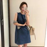 Weiyinxing Dress Solid Boho Mini Dress Women Casual Beach Sundress Sleeveless Cotton Linen Dress Party Vintage Harajuku Pockets W013