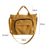 Weiyinxing Women Corduroy Shoulder Tote Solid Color Casual Handbag Fashion Canvas Messenger Bags Zipper Simple Crossbody Bag