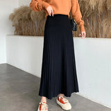 Weiyinxing Long Midi Skirts Women Elastic Waist Thicken Elegant Autumn Winter A-Line Knitwear Striped Casual Harajuku Vintage Z033