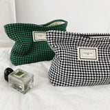 Weiyinxing Women Lattice Cosmetic Bag Houndstooth Large Solid Black Makeup Bag Travel Beauty Case Storage Organizer Clutch Toiletry Kit
