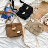 Weiyinxing Winter Fashion Women Bags Corduroy Mini Phone Pouch Classic Messenger Bag Solid Color Simple Shopping Crossbody Pack