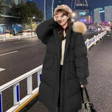 Weiyinxing Winter Down Padded Jacket Parkas Thicken Long Hooded Female Jacket Women Loose Big Fur Collar Jacket Coat