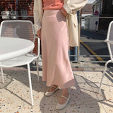 Weiyinxing Satin Skirts Women Casual Loose Long Skirts Soft A-Line Pink Summer Skirt Solid High Waist Harajuku Korean Elegant V812