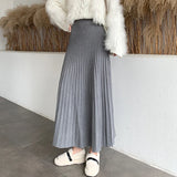 Weiyinxing Long Midi Skirts Women Elastic Waist Thicken Elegant Autumn Winter A-Line Knitwear Striped Casual Harajuku Vintage Z033