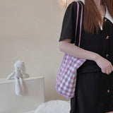 Weiyinxing Women Canvas Shoulder Bag Red Plaid Books Daily Shopping Bags Students Bookbags Cotton Cloth Handbags Large Tote For Girls