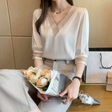 Weiyinxing Women Shirts Blouses Femme White Blouse Tops Women Blusas Mujer De Moda 2023 Verano V-Neck Chiffon Blouse Shirt Tops Blusas E608