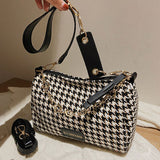 Weiyinxing Vintage Houndstooth Bucket Bags New Wild Woolen Cloth Handbag Women Shoulder Crossbody Bag Tote Women's Handbags Purses