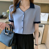 Weiyinxing Blouses Top Femme Short Sleeve Chiffon Blouse Shirt Blouse Women Blusas Mujer De Moda 2023 Verano V-Neck Tops Women E841