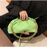 Weiyinxing 2023 Women Pleated Underarm Shoulder Bag Stripe Gold Chains Totes Handbag Versatile Simple Fashion Bag Dumpling Handbag Sac