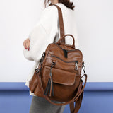 weiyinxing Women Backpack PU Leather Fashion Casual Tassel Bags High Quality Female Shoulder Bag Large Capacity School Backpacks for Girls