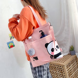 Weiyinxing Women's Shoulder Bags Canvas Handbags 2023 Girls Shopper Purses Fashion Casual Cartoon Panda Print Large Capacity Crossbody Bags