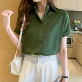 Weiyinxing Summer Short Sleeve Blouse Women Blusas Mujer De Moda 2023 Verano Turn Down Collar Chiffon Blouse Shirt Women Tops E704