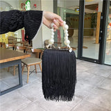 Weiyinxing Metal Frame Shell Handbags Female Pearl strap Women Trend Shoulder Long Tassel Bags Ladies Daily Fringe Bags Hand Purse Bags