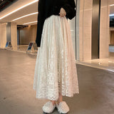 Weiyinxing High Waist Lace Skirts Women Spring Summer Skirt 2023 Korean Elegant Casual A-line Black Apricot Long Maxi Skirts X091
