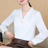 Weiyinxing Women Blouses Long Sleeve Blouse Women Blusas Mujer De Moda 2023 Elegantes V-Neck Chiffon Blouse Shirt Tops Women Blusas E638