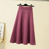 Weiyinxing A-Line Winter Knitted Skirts Women Elastic Waist Long Midi Skirt Slim High Waist Casual Loose Knitwear Striped Warm M648