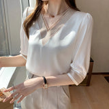 Weiyinxing Women Shirts Blouses Femme White Blouse Tops Women Blusas Mujer De Moda 2023 Verano V-Neck Chiffon Blouse Shirt Tops Blusas E608
