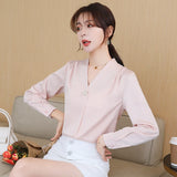 Weiyinxing Women Blouses Long Sleeve Blouse Women Blusas Mujer De Moda 2023 Elegantes V-Neck Chiffon Blouse Shirt Tops Women Blusas E638