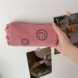 Weiyinxing Smile Corduroy Travel Cosmetic Lipstick Purse Storage Bag Kawaii Makeup Handbags Organizer Wallet Pouch Pencil Case Pen Bag