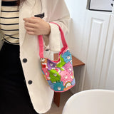 Weiyinxing Women's Handbag 2023 Fashion Trendy Japanese Cartoon Cute Style Bucket Bag Casual Printing Heart Shaped Bear Bento Small Bag