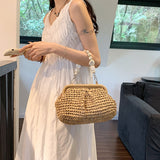 Weiyinxing Designer Trendy Straw Weaving Shoulder Bag Versatile Small Beading Handbag For Women Summer Casual Beach Bag Travel Purse 911