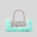 Weiyinxing Ostrich Feathers Diamonds Evening Bags Rhinestone Women Handbag Faux Fur Shoulder Crossbody Bag Glitter Party Small Purse